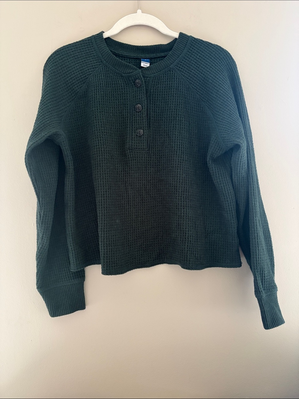 Old Navy Dark Green Waffle Knit Henley Shirt Small